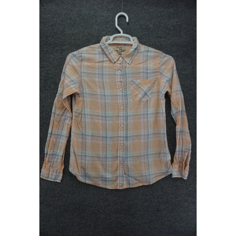 Triple Five Soul Plaid Shirt Womens XL Lightweight Orange Blue Y2K